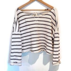Lucky Brand Beachy Cut-Out Tie Back Long Sleeve Striped Sweatshirt Top - Size M